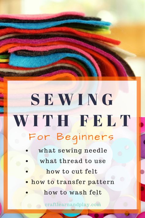 Learn basic things about how to sew felt, like what sewing needle use for sewing felt, what sewing thread, how to cut felt, how to transfer pattern and how to wash felt for your DIY felt projects for kids. Felt For Beginners, Sewing Felt, Tips For Sewing, Diy Sy, Wool Felt Projects, Felt Crafts Diy, Felt Embroidery, Sewing Projects For Kids, Felt Patterns