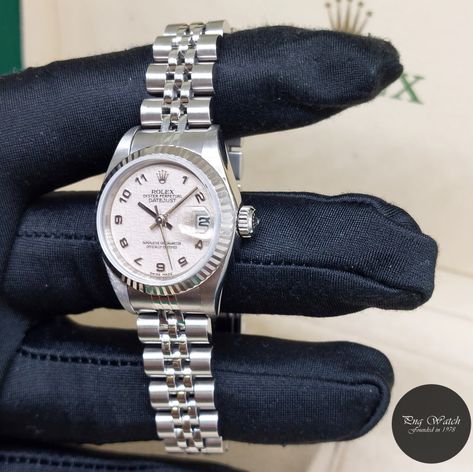 Rolex 26mm Oyster Perpetual Ivory Jubilee Arabic Dial Lady Datejust REF: 79174 (F Series)! Rolex 26mm, Rolex Datejust Women, Rolex Blue, Big Diamonds, Rolex Women, Oyster Perpetual Datejust, Rolex Watches For Men, Big Diamond, Rolex Oyster Perpetual