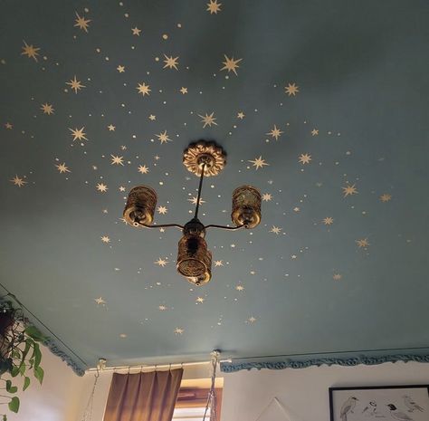 Stars On Ceiling, Starry Ceiling, Sky Nursery, Star Bedroom, Star Ceiling, Viborg, Nursery Room Inspiration, Painted Ceiling, Dream House Decor