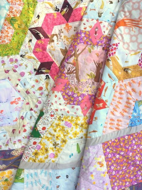 Heather Ross Quilt, Cherish Quilt, Economy Block, Hand Pieced Quilts, Pretty Quilts, Heart Quilts, Scrap Projects, Hexagon Quilts, Heather Ross