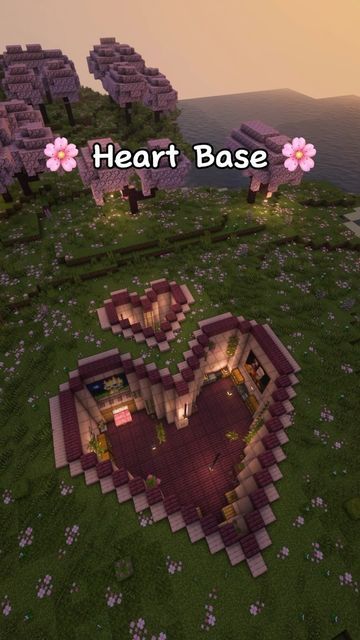 Cute Minecraft Builds For Girlfriend, Minecraft Houses Moon, Minecraft Heart Nether Portal, Heart Shape Minecraft, Cute Underground Base Minecraft, Heart Base Minecraft, Minecraft House Ideas Underground, Heart Shaped Minecraft House, Romantic Things To Build In Minecraft