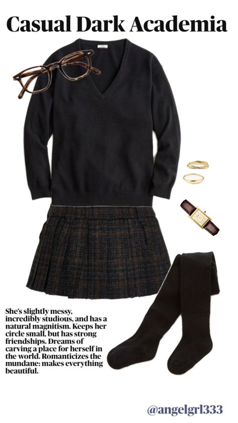 Dark academia outfit (pls don’t repost) 🖤 #darkacademia #ootd #outfit #outfitinspo #cuteoutfit #style #preppy #classy #womenswear #academiaaesthetic Girly Dark Academia Outfits, Dark Preppy Outfits, Girly Dark Academia, Darkest Academia Outfit, Casual Dark Academia Outfits, Dark Academia Casual, Casual Dark Academia, Darkest Academia, Dark Academia Outfits