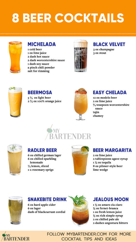 Beer Cocktails Beer Mixed Drinks, Beer Cocktail Recipes, Bartender Drinks Recipes, Bartender Drinks, Cocktail Drinks Alcoholic, Yummy Alcoholic Drinks, Liquor Drinks, Beer Cocktails, Boozy Drinks