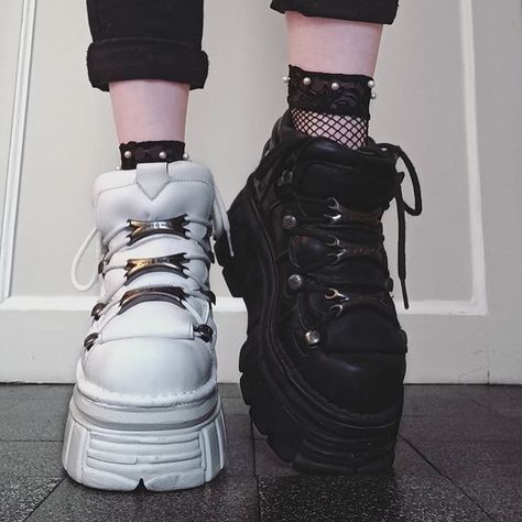 Hysterya Shop - All New Rock on Instagram: “By @gost.ink urban style on https://www.hysterya.com/gb/new-rock-urban/” White Goth Shoes, New Rocks White Shoes Outfit, New Rocks White Shoes, New Rock Aesthetic, New Rock Shoes Aesthetic, Goth Shoes Aesthetic, New Rock Shoes Outfit, Spain Lifestyle, New Rock Shoes