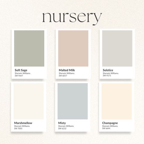 Gender Neutral Wall Color, Clary Sage Sherwin Williams Nursery, Playroom Color Palette, Nursery 2024, Nursery Room Colors, Neutral Nursery Colors, Nursery Color Palette, Nursery Paint, Girl Nursery Colors