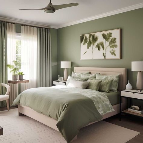 Expert Advice on Bedroom Designing Colour Schemes for Relaxation • 333+ Images • [ArtFacade] Wallpaper Accent Wall Bedroom, Green Bedroom Colors, Olive Green Bedrooms, Green And White Bedroom, Green Bedroom Walls, Green Bedroom Design, Green Bedroom Decor, Best Bedroom Colors, Bedroom Color Combination