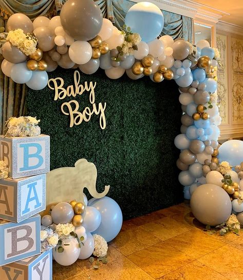 Baby Shower Stage Decorations, Baby Shower Boys, Shower Boys, Elephant Baby Shower Boy, Gender Reveal Themes, Birthday Party Photography, Ideas Decoracion, Room Freshener, Unisex Baby Shower