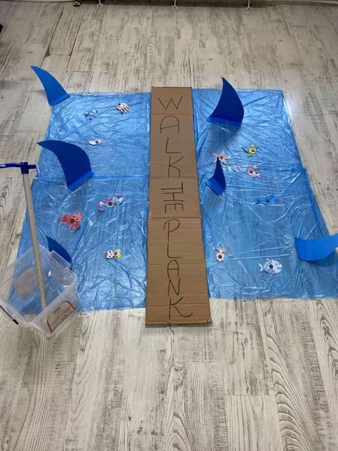 Ocean Theme Block Center Preschool, Under The Sea Theme Preschool Activities, Water Animals Preschool Activities, Beach Gross Motor Activities, Ocean Exploration Preschool, Ocean Animals Toddler Activities, Walk The Plank Game For Kids, Marine Life Preschool Activities, Dramatic Play Ocean Theme