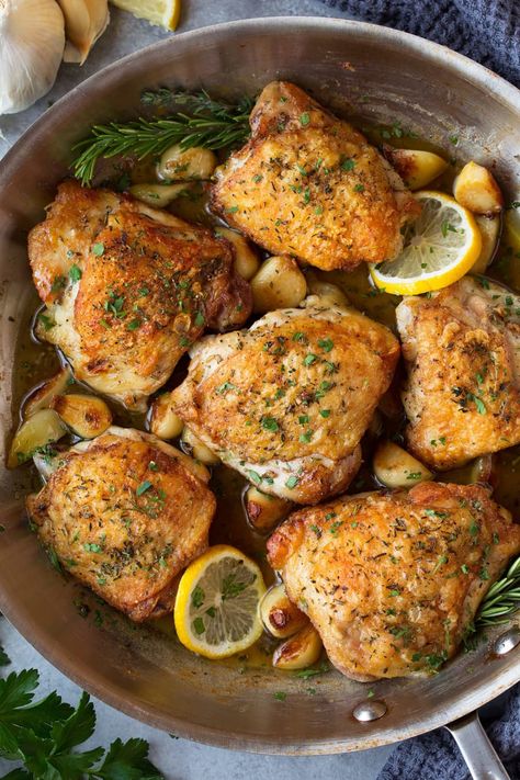 10 French Chicken Recipes to Make Right Now | Kitchn Roast Chicken Thigh Recipes, French Chicken Recipes, Lemon Garlic Chicken Thighs, Best Chicken Dishes, Chicken Breast Crockpot Recipes, Garlic Herb Chicken, Piccata Recipe, Crockpot Chicken Breast, Roasted Garlic Chicken