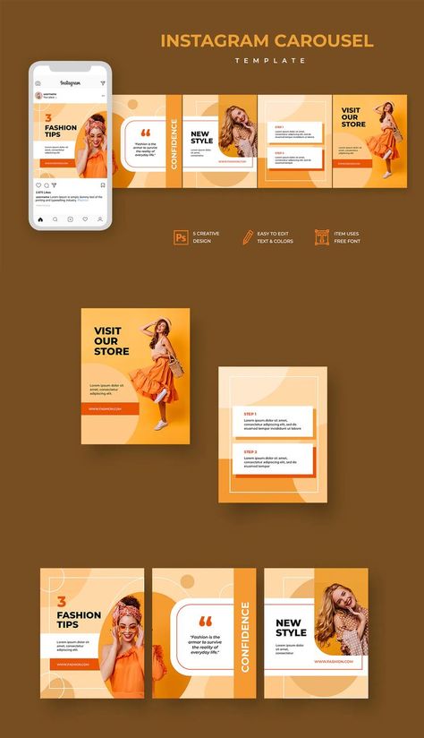 Carousel Instagram Design PSD Instagram Graphic Design, Instagram Design Layout, Instagram Carousel, Banner Design Inspiration, Creative Advertising Design, Magazine Layout Design, Instagram Graphic, Website Design Layout, Social Media Design Inspiration