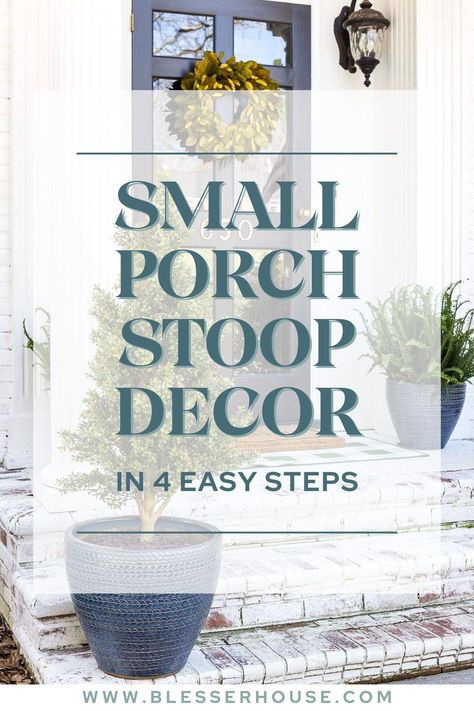 Elevate your small porch stoop with ease in just four simple steps! Spring Porch Ideas, Stoop Decor, Easy Home Upgrades, Diy Exterior, Easy Home Improvement Projects, Small Porch, Inspiring Outdoor Spaces, Beautiful Outdoor Living Spaces, Porch Flowers