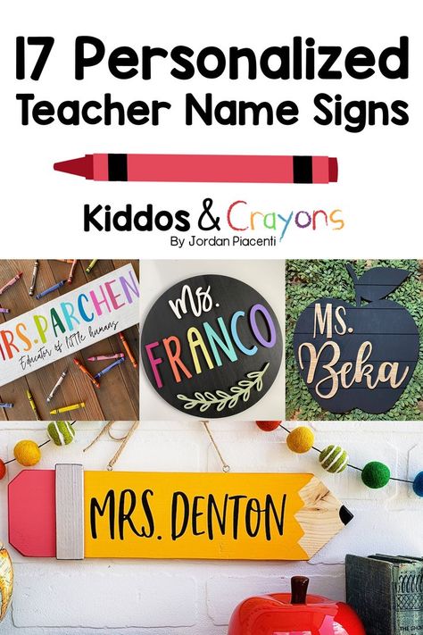 A cute personalized wooden last name sign can add personality to your classroom decor and welcome students into your classroom each day. In this roundup, I am sharing my favorite handmade customizable teacher last name signs. Cute Teacher Name Signs, Teacher Name Signs For Door Diy, Teacher Name Signs Diy, Signs For Teachers Classroom, Diy Teacher Signs Classroom Decor, Teacher Classroom Signs Diy Door Hangers, Diy Teacher Sign, Name Decoration Ideas, Classroom Door Sign