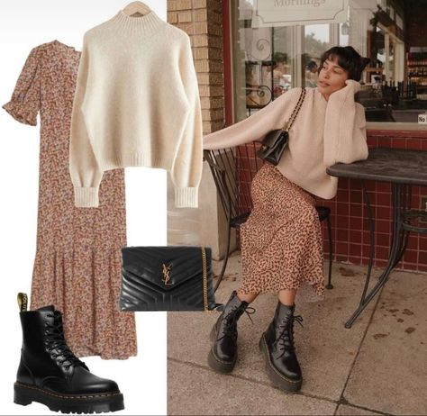 Autumn Dr Martens Outfit, Feminine Fall Fashion, Outfits Aesthetic Leather Jacket, Skirt Outfit Cold Weather, Aesthetic Leather Jacket Outfit, Aesthetic Leather Jacket, Fall Maxi Skirt Outfits, Fall Maxi Skirt, Oversized Plaid Blazer