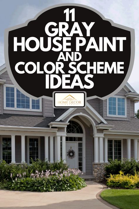 Grey Exterior Color Schemes, Shades Of Gray Exterior House Paint, Outside Grey House Paint Colors, Gray Painted Homes Exterior, Exterior House Colors Gray White Trim, White House With Dark Gray Shutters, Outside Colours For Houses, Grey Home Exterior Paint, Paint Colors For Outside Of House Ideas