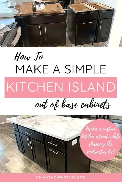 How To Add A Kitchen Island, Lowes Kitchen Island Cabinets, Add On Kitchen Island, Easy Island Diy, Kitchen Island Made From Base Cabinets, Best Use Of Kitchen Cabinets, Inexpensive Kitchen Island Ideas, Kitchen Island Plans Layout, Build Island With Cabinets