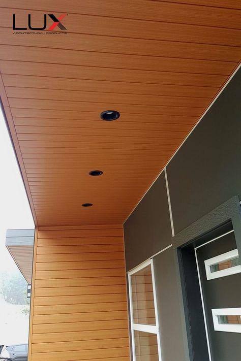 Metal woodgrain residential soffit Ceiling Wood Design, Best False Ceiling Designs, Balcony Glass Design, Furniture Design Table, Simple Ceiling Design, Ceiling Cladding, Pvc Ceiling Design, Steel Cladding, Minimalist Living Room Decor