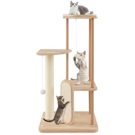 Amazon.com : Feandrea by SONGMICS Home Modern Cat Tree, Heavy Duty Cat Tower, Steel Tube and Particleboard, Platform with Cushion, Sisal Cat Scratching Post, Hanging Cotton-Linen Ball, 31 x 17 x 44 Inches : Pet Supplies Catio Cats, Cats Hunting, Modern Cat Tower, Wooden Cat Tree, Modern Cat Tree, Wood Cat, Cat Climbing, Wooden Cat, Modern Cat