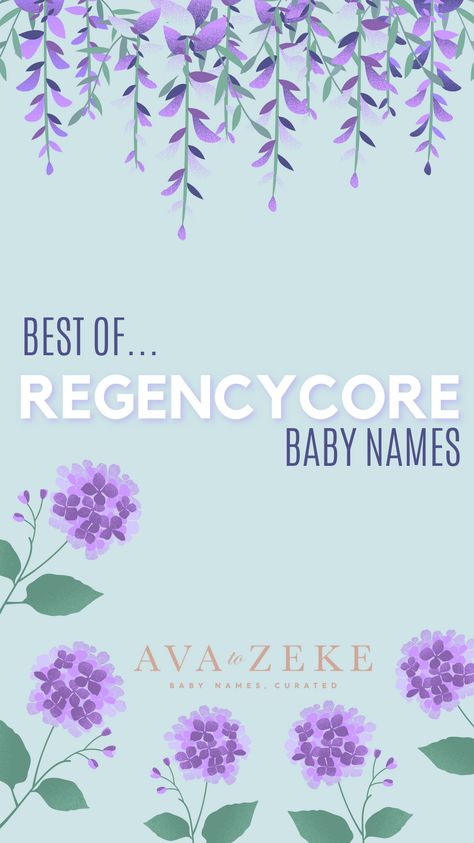 Inspired by the works of Jane Austen and the colorful drama of Bridgerton, Regencycore is a new aesthetic that has taken hold of the style world, including that of baby names. Check out our list of our favorite regencycore baby names at our blog! #janeausten #bridgerton #regencycore #regency #regencycoreaesthetic #babynames #babygirlnames #babyboynames #uniquebabynames Jane Austen Names, Bridgerton Baby Names, Regency Era Names, Regency Core Aesthetic, Regency Names, Bridgerton Name, Regencycore Aesthetic, Old Testament Names, Male Baby Names