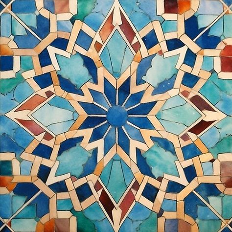 "Marrakesh Blue & Orange Star Moroccan Tile" - A collection that embraces the vibrant spirit of Marrakesh with bold blue and orange star-patterned Moroccan tiles. Moroccan Tiles Pattern Design, Zellige Tile Pattern, Moroccan Mosaic Tile, Moroccan Tiles Texture, Mozaik Tile, Blue Patterned Tile, Tiles Aesthetic, Moroccan Design Pattern, Morrocan Patterns