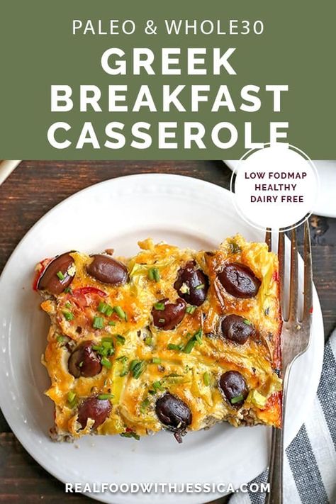 This Paleo Whole30 Greek Breakfast Casserole is a flavorful way to start the day. Packed with veggies and it's gluten free, dairy free, low carb, and low FODMAP. Greek Breakfast Casserole, Paleo Breakfast Casserole, Greek Breakfast, Dairy Free Low Carb, Paleo Recipes Breakfast, Whole 30 Breakfast, Gluten Free Recipes For Breakfast, Paleo Breakfast, Gluten Free Breakfasts