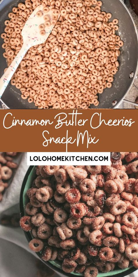 Easy and delicious Cheerios Snack Mix covered in butter, cinnamon and sugar. So good! Buttered Cheerios, Cheerios Snack Mix, Cheerios Snacks, Cheerios Recipes, Butter Cinnamon, Cereal Snacks, Chex Mix Recipes, Cinnamon Butter, Snack Mix Recipes