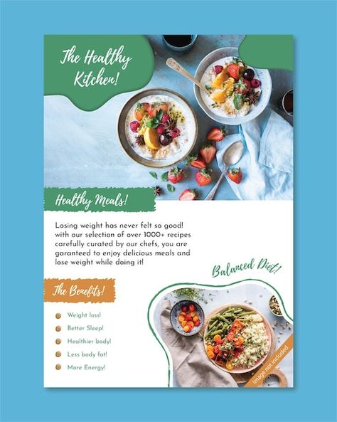 School Brochure, Brochure Layout, Healthy Kitchen, Business Brochure, Designs Ideas, Graphic Designs, Balanced Diet, Brochure Design, Brochure Template