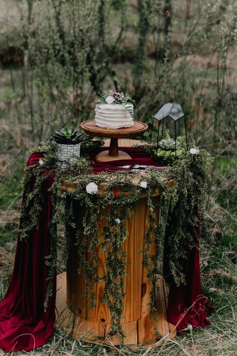 Pagan Themed Wedding, Viking Wedding Table Centerpieces, Pagan Wedding Theme, Celtic Wedding Reception, Witchy Woods Wedding, Viking Boho Wedding, Elvish Wedding Decor, Pagan Wedding Table Decor, Boho Witchy Wedding Dress