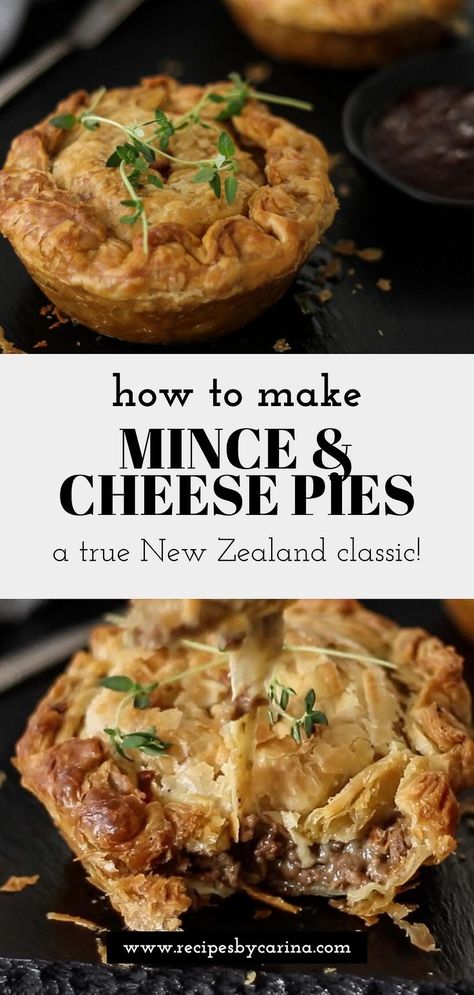 If you’ve ever wondered if you can make your favourite bakery NZ Mince and Cheese pie at home, the answer is 100% yes! The beef mince filling requires a few ingredients to get that really delicious savoury flavour and you can either use store bought pastry or go the extra mile and make it yourself! They're a real crowd-pleaser! Minced Beef Pie, Cheese Pie Recipe, Savoury Mince, Mincemeat Pie, Mince Pie Recipe, Minced Beef Recipes, Meat Pie Recipe, Savory Pies Recipes, Minced Meat Recipe