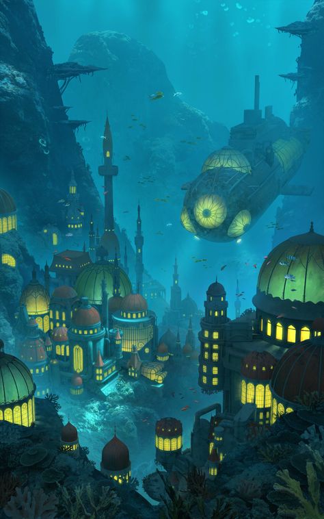 ArtStation - Scourge of the Silver Wings Tomislav Jagnjic, Underwater City, Sf Art, Games Art, Fantasy City, Fantasy Places, Silver Wings, Cover Image, Art Et Illustration