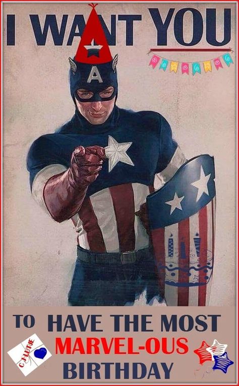 Captain America Birthday by cjlutje on DeviantArt Captain America Birthday, Best Avenger, Happy Birthday Man, America Birthday, Funny Marvel Memes, Happy Birthday Meme, Happy Birthday Funny, Marvel Posters, Marvel Avengers Funny