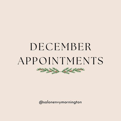 A gentle reminder to pre book your December appointments to avoid disappointment. 🎄 . #salonenvymornington #christmas #appointment #avoiddisappointment #prebook #call #bookonline #santaiscoming Christmas Hair Appointment, Thanksgiving Appointments Available, Last Min Appointment Available, December Availability Template, Last Minute Cancellation Appointment, Prebook Your Holiday Appointments, Christmas Appointments Available Salon, New Location Announcement Salon, Esthetician Christmas