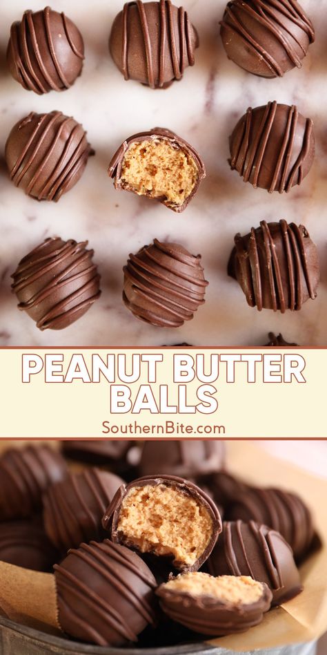 This recipe for easy Peanut Butter Balls are the perfect addition to your holiday candy making! They're just like buckeyes except we coat the entire ball in chocolate. Easy Peanut Butter Balls, Peanut Butter Chocolate Balls, Peanut Butter Balls Easy, Crunchy Rice, Chocolate Peanut Butter Balls, Butter Desserts, Peanut Butter Balls Recipe, Peanut Butter Truffles, Butter Balls