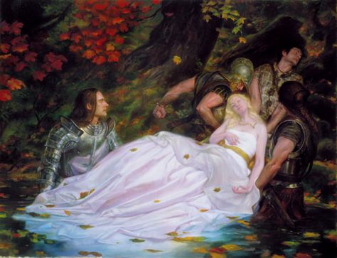 The Lady of Shalott.  The complete poem by Alfred Lord Tennyson is on this site.  (Painting by Donato Giancola) Donato Giancola, Lady Of Shalott, The Lady Of Shalott, Pre Raphaelite Art, Dante Gabriel Rossetti, John Everett Millais, Pre Raphaelite, Arte Obscura, Fairytale Art