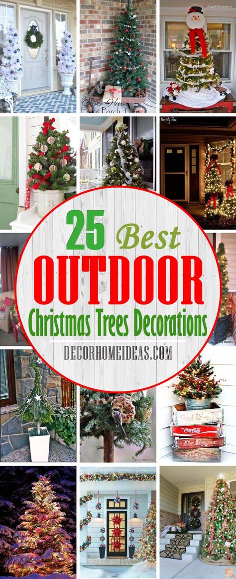 25 Amazing Outdoor Christmas Tree Decorations | Decor Home Ideas Christmas Lights Outdoor Trees, Outdoor Xmas Tree, Porch Christmas Tree, Outdoor Tree Decorations, Christmas Tree Outside, Outdoor Christmas Tree Decorations, Creative Backyard, Garden Landscaping Ideas, Christmas Lights Outside