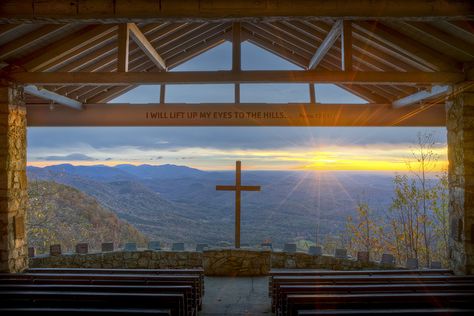 Sunrise at Symmes Chapel (better known locally as "Pretty Place")  Blue Ridge Mountains of SC South Carolina Church Wedding, Fred W Symmes Chapel, Symmes Chapel, Beautiful Chapels, Pretty Place Chapel, Greenville South Carolina, Standing Stone, Stone Mountain, Blue Ridge Mountains