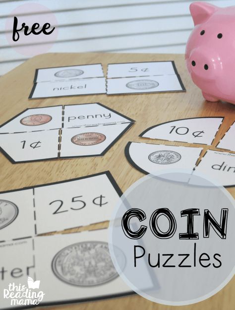 Printable Coin Puzzles {FREE!} Math Games First Grade, Money Kindergarten, Learning Money, Teaching Money, Money Activities, Money Math, Money Lessons, Money Skills, Math Intervention