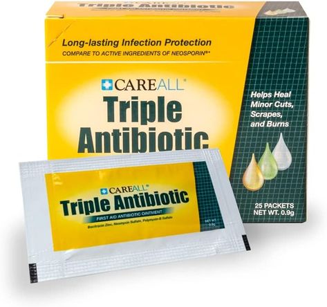 CareALL® Triple Antibiotic Ointment 0.9gr (25 Pack) Foil Packet, First Aid Ointment for Minor Scratches and Wounds and Prevents Infection, Compare to The Active Ingredients of Leading Brand. Antibiotic Ointment, Sting Relief, Hydrocortisone Cream, Emergency First Aid Kit, Foil Packet, Survival Supplies, Foil Packets, Emergency Plan, Medical Kit