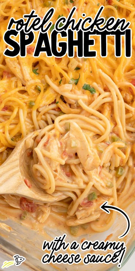 You'll dig right into this creamy and cheesy Rotel Chicken Spaghetti with tender chicken and zesty tomatoes. Another excellent dinner recipe developed in our test kitchens, straight to your kitchen table. Chicken Spaghetti With Rotel Tomatoes, Cheesy Chicken Rotel Spaghetti, Chicken Spaghetti Recipe With Rotel Easy, Chicken Spagetti Recipe Easy Rotel, Best Chicken Spaghetti Recipe With Rotel, Dinner Recipes With Rotel, Chicken Spaghetti Stove Top, Chicken Spaghetti Casserole Rotel, Rotel Spaghetti Chicken