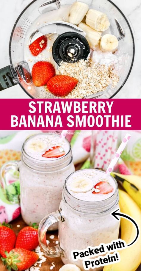 Banana Oatmeal Smoothie Recipe, Strawberry Banana Oatmeal, Oatmeal Smoothies Healthy, Banana Smoothie Recipe Healthy, Strawberry Oatmeal Smoothie, Protein Fruit Smoothie, Oats Smoothie Recipes, Banana Oat Smoothie, Banana Oatmeal Smoothie