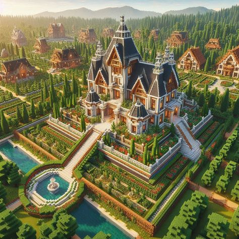 Minecraft Royal Garden, Minecraft Kingdom Layout, Minecraft Palace, Villa Minecraft, Minecraft Kingdom, Minecraft Garden, Minecraft Mansion, Minecraft Structures, Aesthetic Cottage