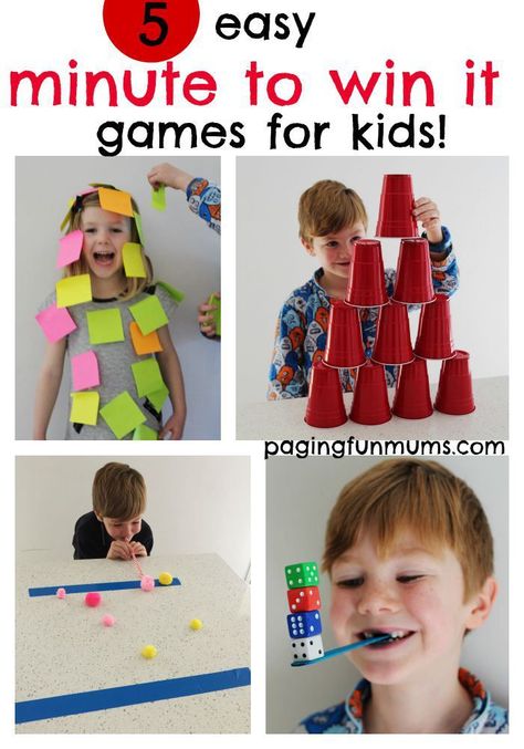 5 easy 'minute to win it' games for kids! Pinning this for our next family games night! Easy Games For Kids, Kid Games, Minute To Win, Minute To Win It Games, Family Fun Night, Minute To Win It, Camping Games, Group Games, Kids Party Games