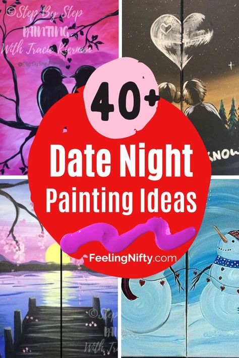 Couples Painting Date Night, Couple Diy Painting Ideas, At Home Couples Paint Night, Partner Canvas Painting Ideas, Paint Night Ideas Couples, Painting With A Twist Ideas For Couples, Valentine Canvas Painting For Couples, Acrylic Painting For Couples, At Home Painting Date Night