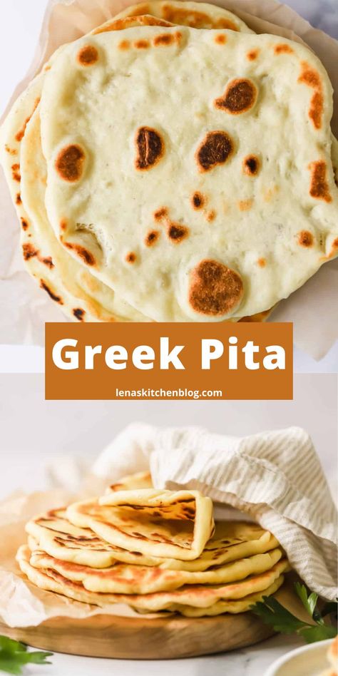 Greek Pita Bread Recipe, Greek Pita Bread, Greek Pita, Greek Recipes Authentic, Homemade Pita Bread, Pita Recipes, Pita Bread Recipe, Bread Easy, Greek Dishes