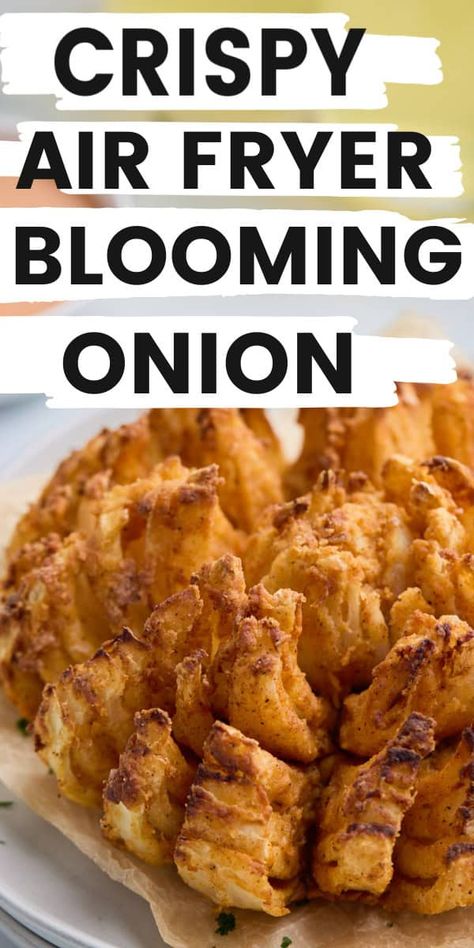 Looking for a delicious air fryer blooming onion recipe? This easy air fried blooming onion is crispy, flavorful, and a healthier alternative to deep frying. Perfect as a vegetarian appetizer, this onion dish recipe is a must-try for fans of air fryer food. Get the best air fryer cooking times and tips for creating this popular restaurant-style treat at home! Air Fried Onion Blossom, Oven Style Air Fryer Recipes, Air Fried Crispy Onions, Air Fry Toast, Air Fry Healthy Meals, Blumming Onion Recipes, Blooming Onion Recipe Sauce, Air Fried Blooming Onion Recipe, Air Fry Blooming Onion Recipe