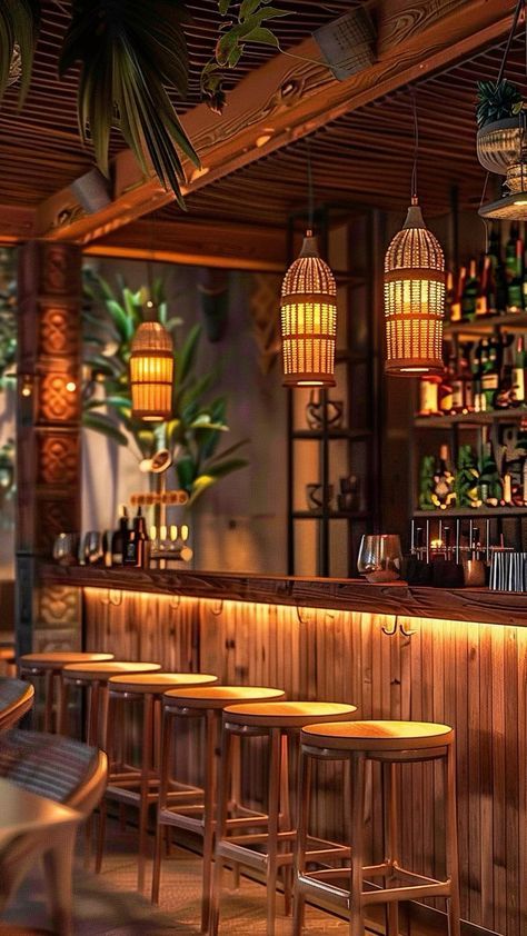 Tiki Lounge Backyard, Bar Inspiration Restaurant, Home Beach Bar, Tropical Bar Design, Lounge Bar Interior, Hotel Pool Bar, Tropical Bars, Tulum Bar, Tiki Bar Ideas