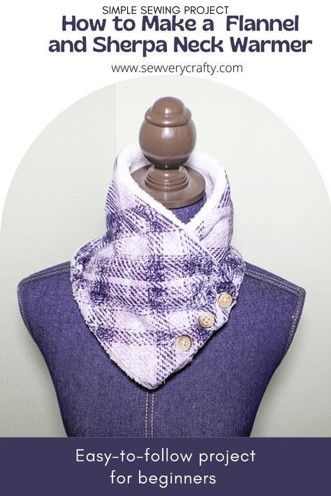 How to Make a Flannel and Sherpa Neck Warmer - Fleece Scarf Pattern, Diy Cowl, Fleece Sewing Projects, Scarf Sewing Pattern, Sewing Scarves, Fleece Projects, Fleece Neck Warmer, Sewing Hats, Sewing Fleece