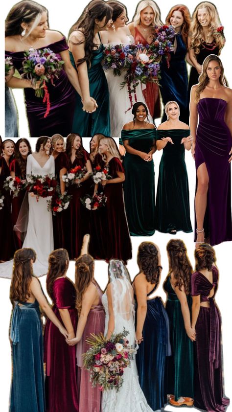 Winter Floral Bridesmaid Dresses, Jewel Tones Bridesmaids, Bright Jewel Tone Bridesmaid Dresses, Velvet Jewel Tone Bridesmaid Dresses, Dark Colored Bridesmaid Dresses, Jewel Tone Wedding Party Attire, Nye Bridesmaid Dresses, Jewel Toned Dresses, Dark Bridesmaid Dresses Mismatched