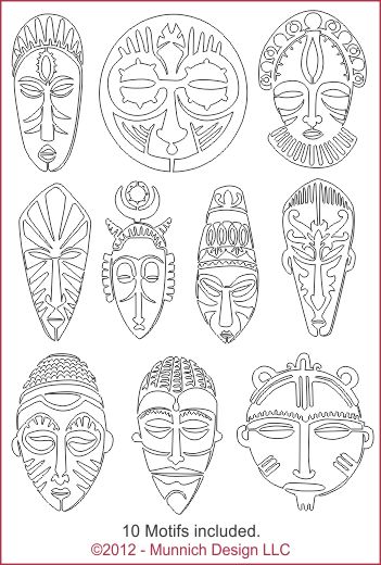 Munnich Design - Quilt Recipes: Digital Quilting Pattern - Browse All Patterns African Art Projects, Mask Drawing, Afrique Art, Afrikaanse Kunst, African Mask, Pola Sulam, Africa Art, Masks Art, Middle School Art