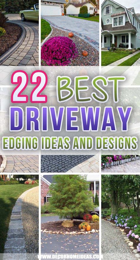 22 Best Driveway Edging Ideas On A Budget | Decor Home Ideas Gravel Driveway Edging, Circle Driveway Landscaping, Driveway Ideas Cheap, Landscaping Entrance, Garden Ideas Driveway, Driveway Edging, Permeable Driveway, Circle Driveway, Driveway Entrance Landscaping