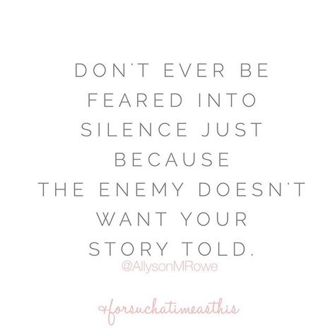 Don't you ever bow to silence! The enemy knows that we are SET FREE by the blood of the Lamb and the WORD of our testimony! It is to the glory and delivering power of God Almighty that you made it and are alive to tell it. The enemy thought he had you.... but God! So don't let his cowardly deception and intimidation fear you into remaining silent. Shout from the rooftops and declare the power and glory of God, and give Him praise for all He's done in your life! #BornToRoar #ForSuchATimeAsThis... Blood Of The Lamb, Matter Quotes, Celebrate Recovery, Power Of God, Interactive Posts, Tell My Story, Glory Of God, Story Quotes, But God